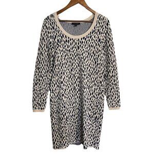 Ann Taylor Womens Black Beige Wool Blend Leopard Long Sleeve Sweater Dress Small